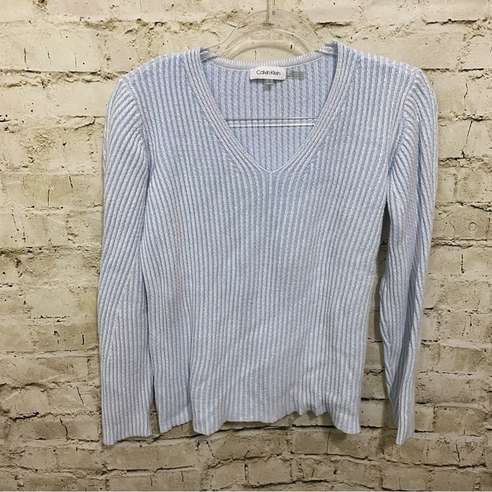 Calvin Klein Blue Ribbed Soft Neck Pullover Sweater